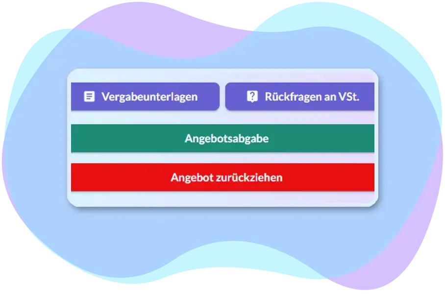 Persönliche Übersichtsseite in EMMIE Ausschnitt aus der persönlichen Übersichtsseite in EMMIE für Bieterinnen und Bieter.