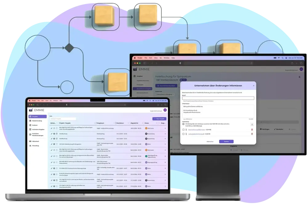EMMIE Einladung Screenshot EMMIE-Screenshot der Einladung von Unternehmen durch öffentliche Vergabestellen.