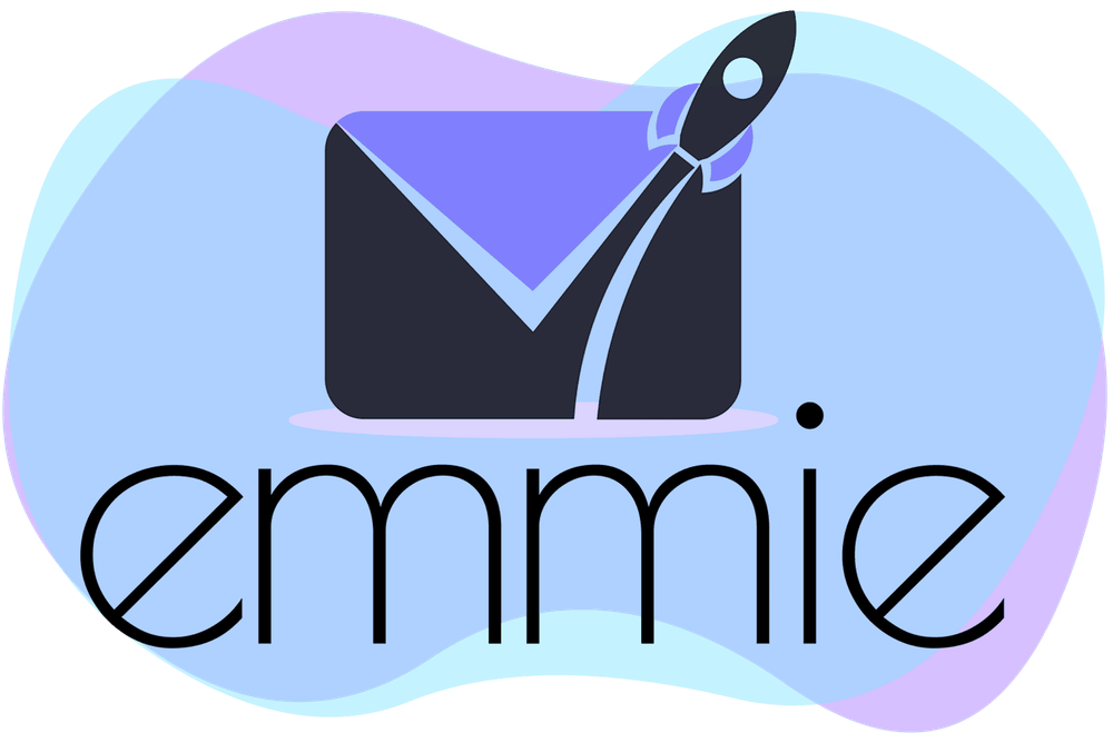 Biefumschlag mit Raketen-Symbol, darunter EMMIE-Schriftzug vor buntem Hintergrund.