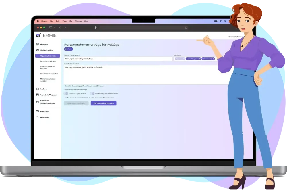 EMMIE Markterkundung Screenshot Screenshot aus der EMMIE-WebApp mit Eingabemasken zur Markterkundung.