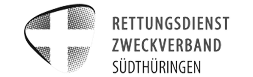 Referenz in grau mit Logo und Schriftzug des Rettungsdienst-Zweckverbandes Südthüringen.